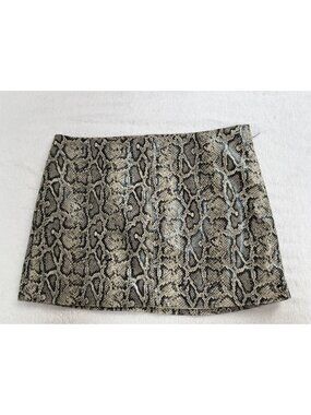 Statement Womens Snakeskin Print Faux Leather Mini Skirt Medium Tan Lined New